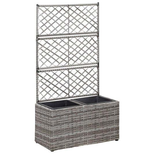 Berkfield Trellis Raised Bed with 2 Pots 58x30x107 cm Poly Rattan Grey