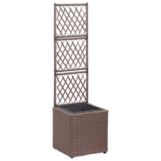 Berkfield Trellis Raised Bed with 1 Pot 30x30x107 cm Poly Rattan Brown