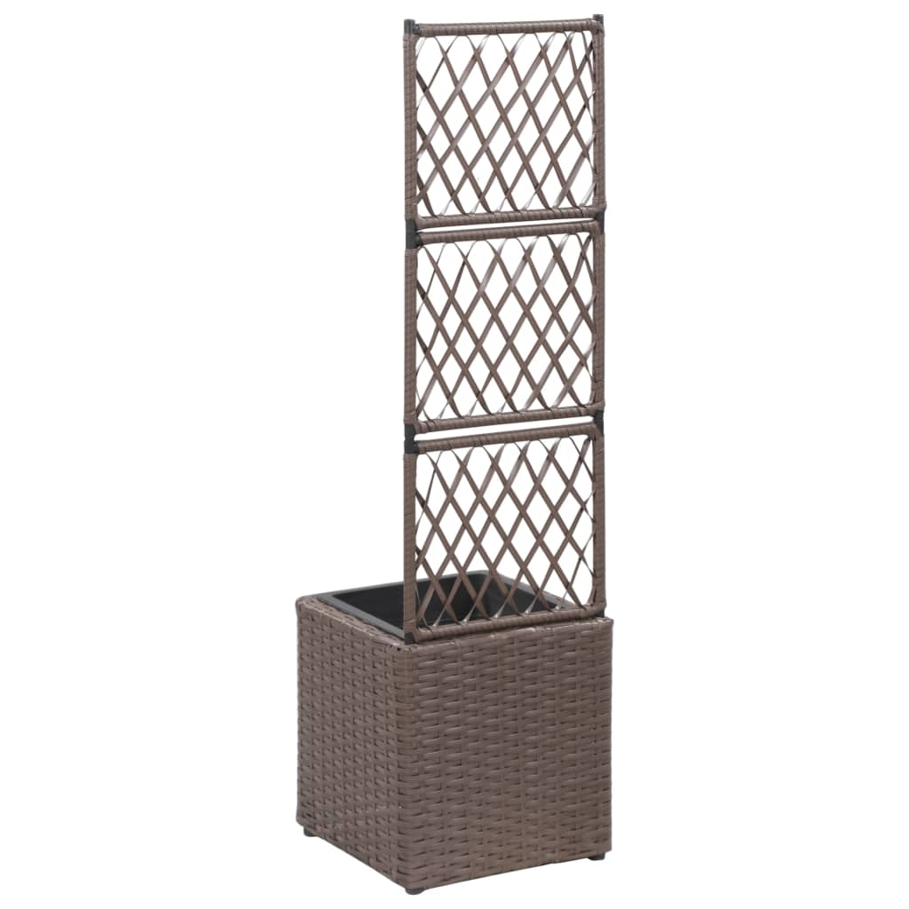 Berkfield Trellis Raised Bed with 1 Pot 30x30x107 cm Poly Rattan Brown