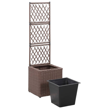 Berkfield Trellis Raised Bed with 1 Pot 30x30x107 cm Poly Rattan Brown