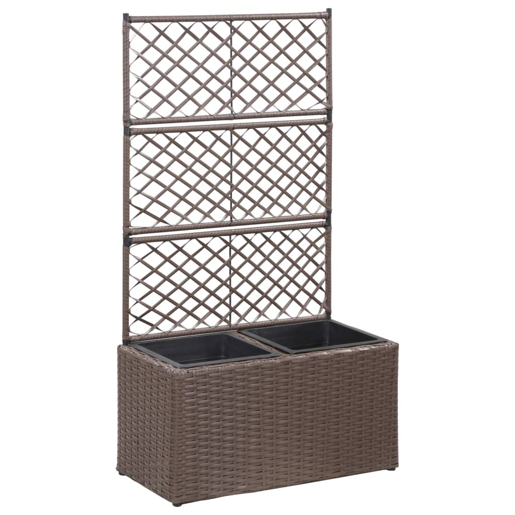 Berkfield Trellis Raised Bed with 2 Pots 58x30x107 cm Poly Rattan Brown
