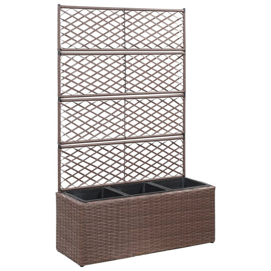 Berkfield Trellis Raised Bed with 3 Pots 83x30x130 cm Poly Rattan Brown