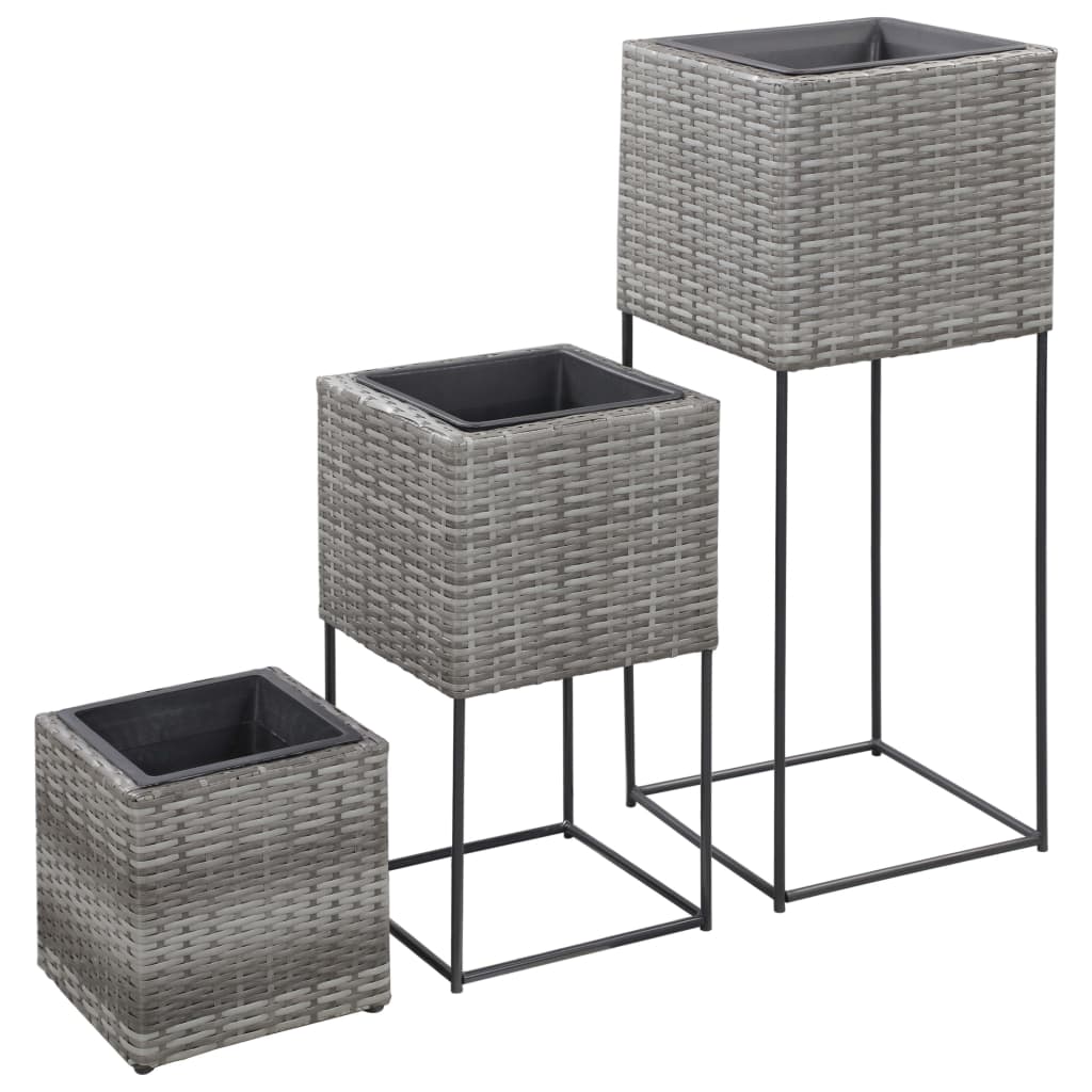 Berkfield Garden Raised Beds 3 pcs Poly Rattan Grey