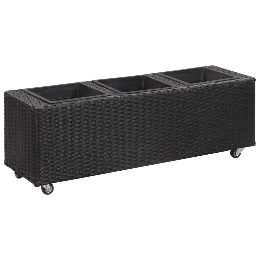 Berkfield Garden Raised Bed with 3 Pots 100x30x36 cm Poly Rattan Black