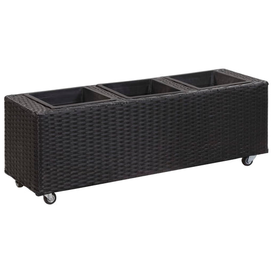 Berkfield Garden Raised Bed with 3 Pots 100x30x36 cm Poly Rattan Black