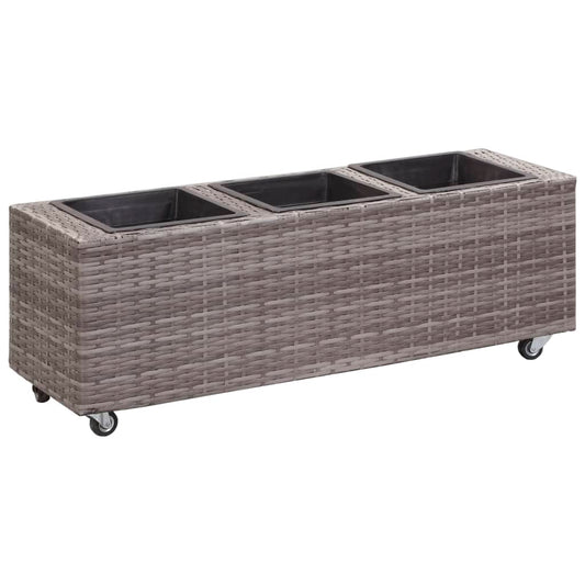 Berkfield Garden Raised Bed with 3 Pots 100x30x36 cm Poly Rattan Grey