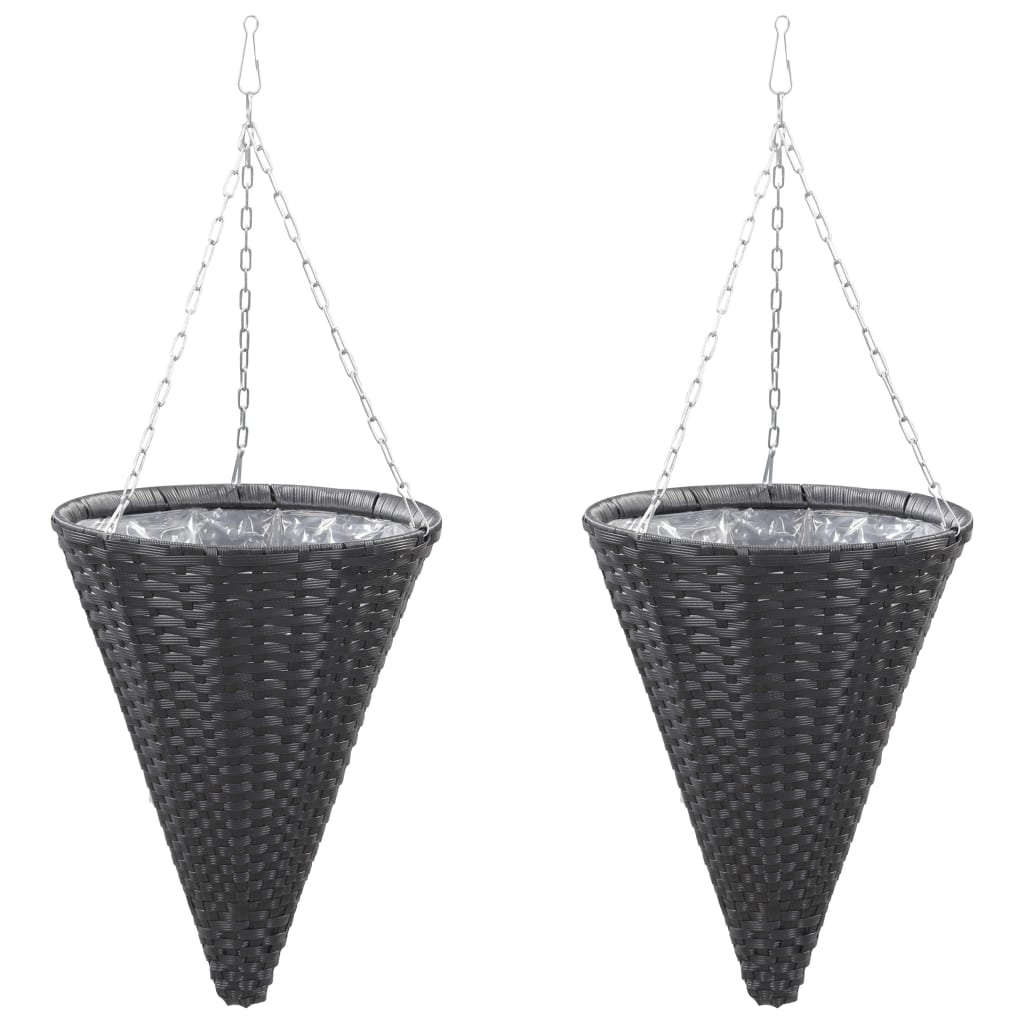 Berkfield Hanging Flower Baskets 2 pcs Poly Rattan Black
