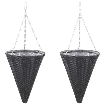Berkfield Hanging Flower Baskets 2 pcs Poly Rattan Black