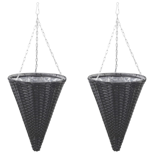 Berkfield Hanging Flower Baskets 2 pcs Poly Rattan Black