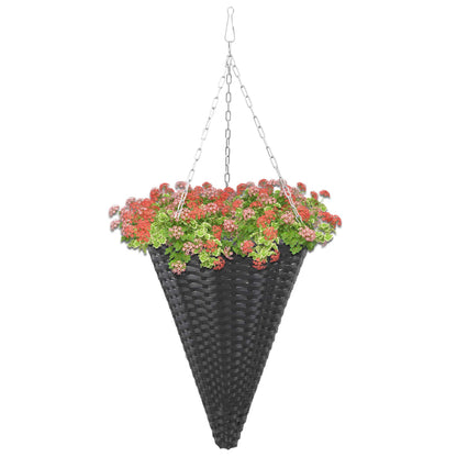 Berkfield Hanging Flower Baskets 2 pcs Poly Rattan Black