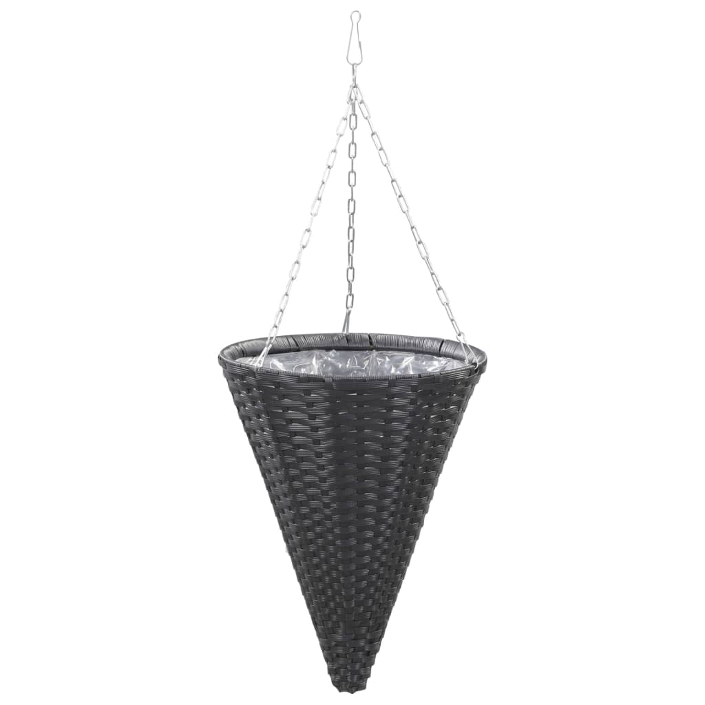Berkfield Hanging Flower Baskets 2 pcs Poly Rattan Black