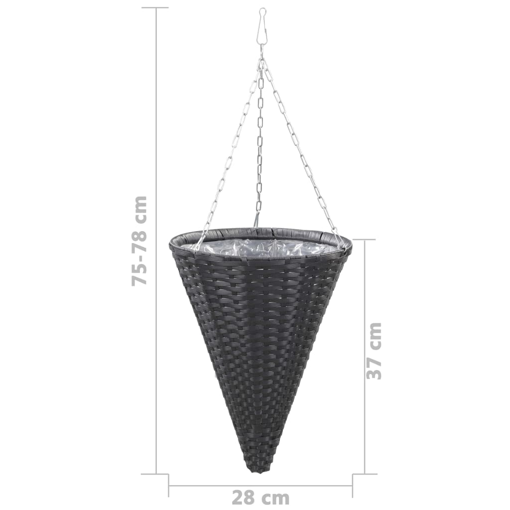 Berkfield Hanging Flower Baskets 2 pcs Poly Rattan Black