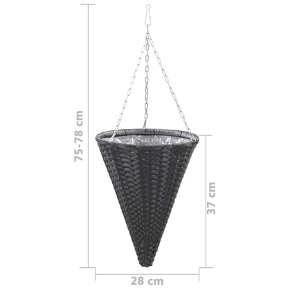 Berkfield Hanging Flower Baskets 2 pcs Poly Rattan Black