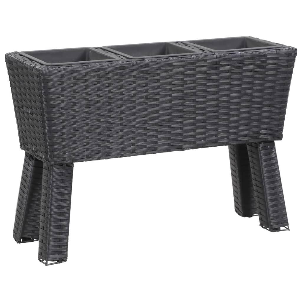 Berkfield Garden Raised Bed with Legs and 3 Pots 72x25x50 cm Poly Rattan Black