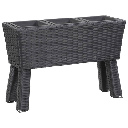 Berkfield Garden Raised Bed with Legs and 3 Pots 72x25x50 cm Poly Rattan Black