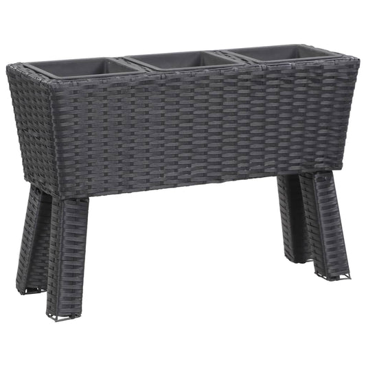 Berkfield Garden Raised Bed with Legs and 3 Pots 72x25x50 cm Poly Rattan Black