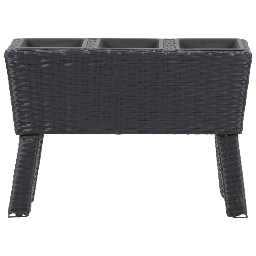Berkfield Garden Raised Bed with Legs and 3 Pots 72x25x50 cm Poly Rattan Black