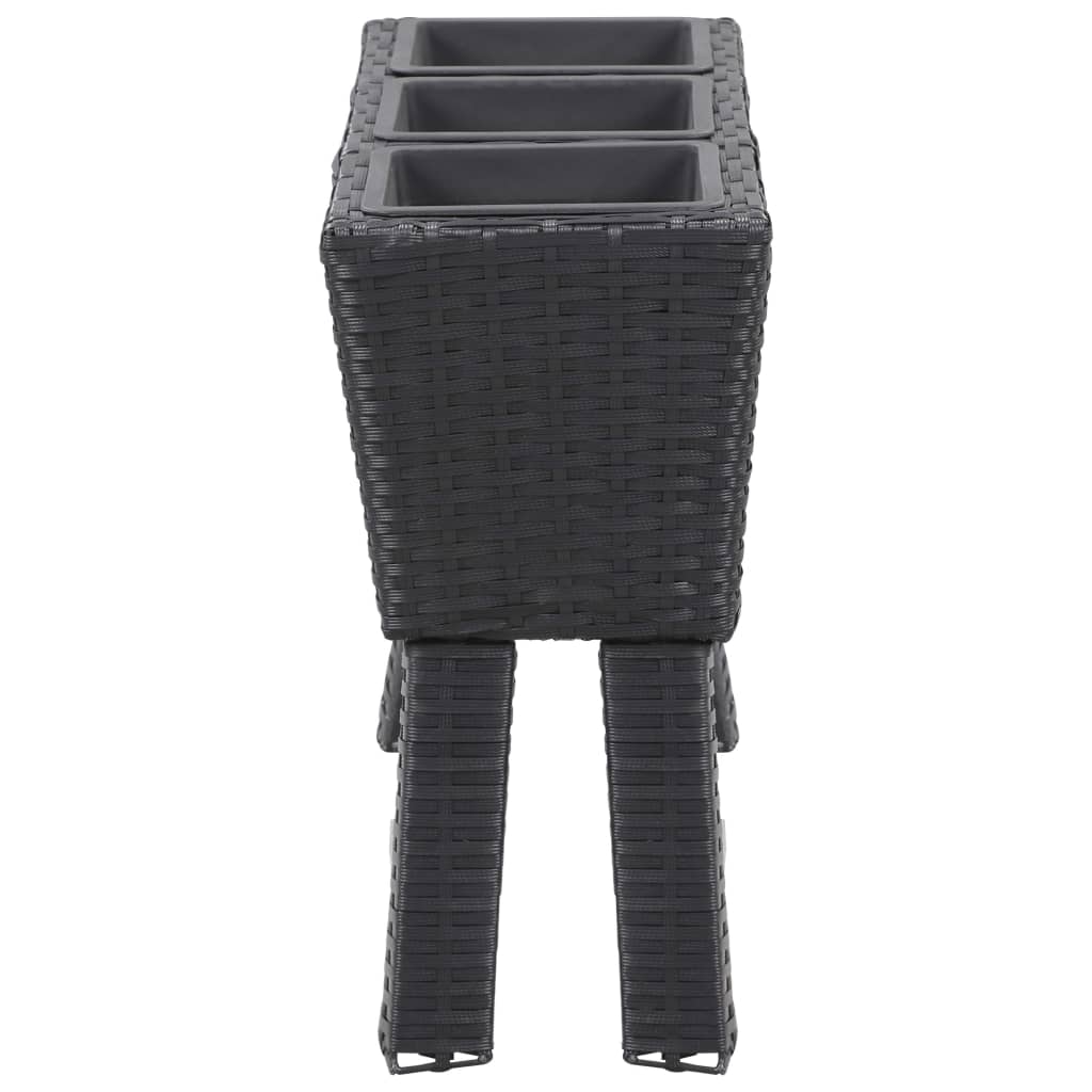 Berkfield Garden Raised Bed with Legs and 3 Pots 72x25x50 cm Poly Rattan Black