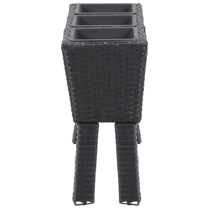 Berkfield Garden Raised Bed with Legs and 3 Pots 72x25x50 cm Poly Rattan Black