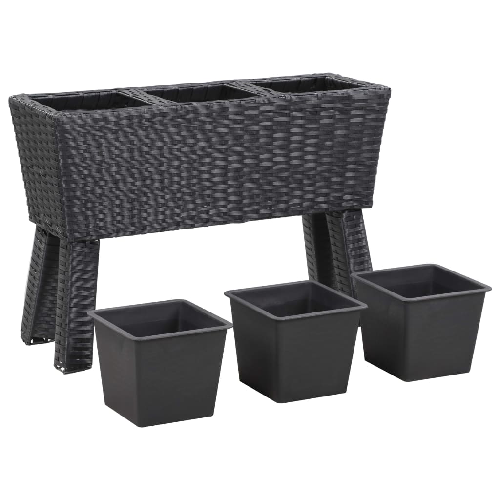 Berkfield Garden Raised Bed with Legs and 3 Pots 72x25x50 cm Poly Rattan Black