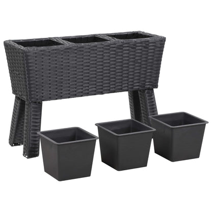 Berkfield Garden Raised Bed with Legs and 3 Pots 72x25x50 cm Poly Rattan Black
