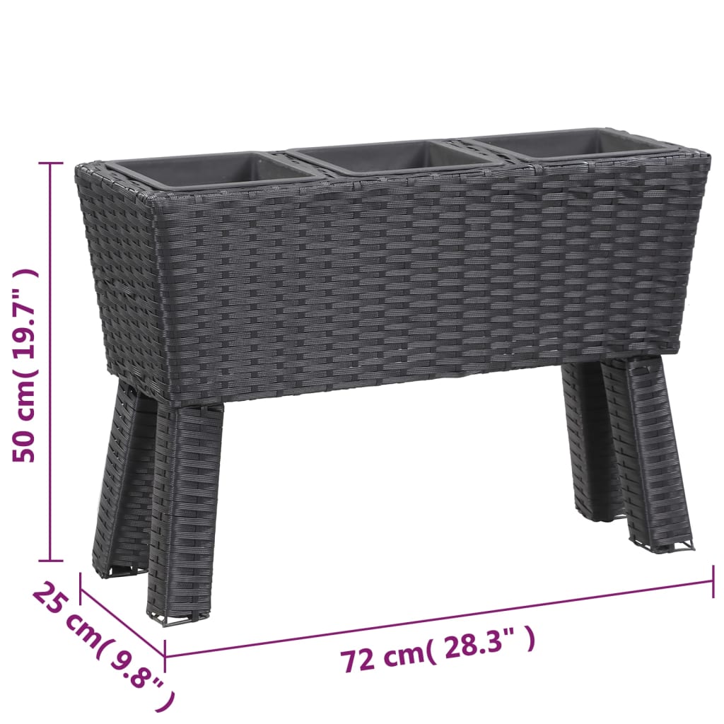 Berkfield Garden Raised Bed with Legs and 3 Pots 72x25x50 cm Poly Rattan Black