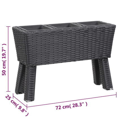 Berkfield Garden Raised Bed with Legs and 3 Pots 72x25x50 cm Poly Rattan Black
