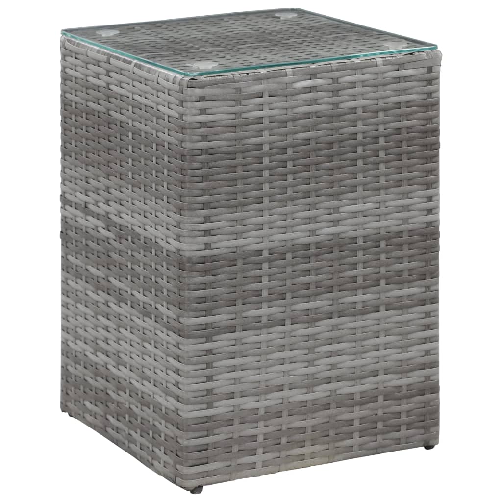 Berkfield Side Table with Glass Top Grey 35x35x52 cm Poly Rattan