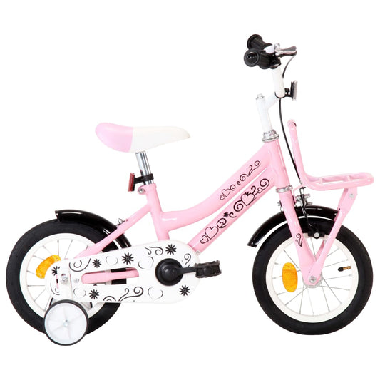 Berkfield Kids Bike with Front Carrier 12 inch White and Pink