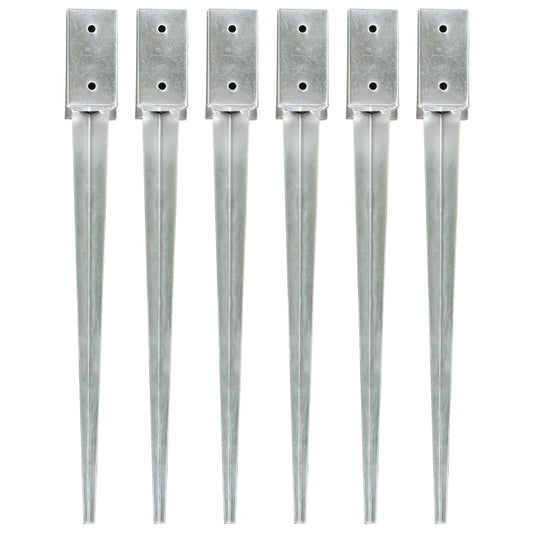 Berkfield Ground Spikes 6 pcs Silver 7x7x75 cm Galvanised Steel