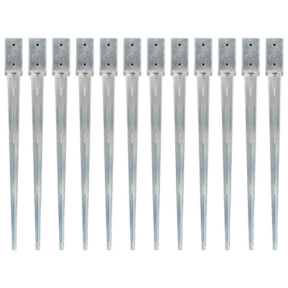 Berkfield Ground Spikes 12 pcs Silver 7x7x90 cm Galvanised Steel