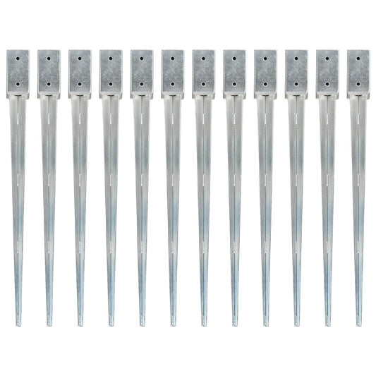 Berkfield Ground Spikes 12 pcs Silver 7x7x90 cm Galvanised Steel