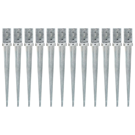 Berkfield Ground Spikes 12 pcs Silver 8x8x76 cm Galvanised Steel