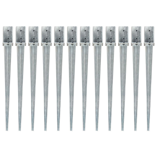 Berkfield Ground Spikes 12 pcs Silver 8x8x91 cm Galvanised Steel
