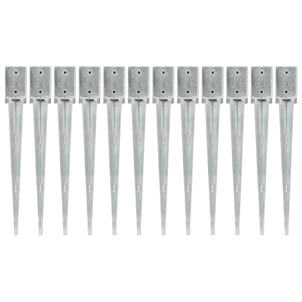 Berkfield Ground Spikes 12 pcs Silver 9x9x75 cm Galvanised Steel