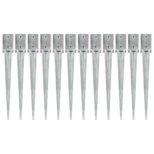 Berkfield Ground Spikes 12 pcs Silver 9x9x75 cm Galvanised Steel