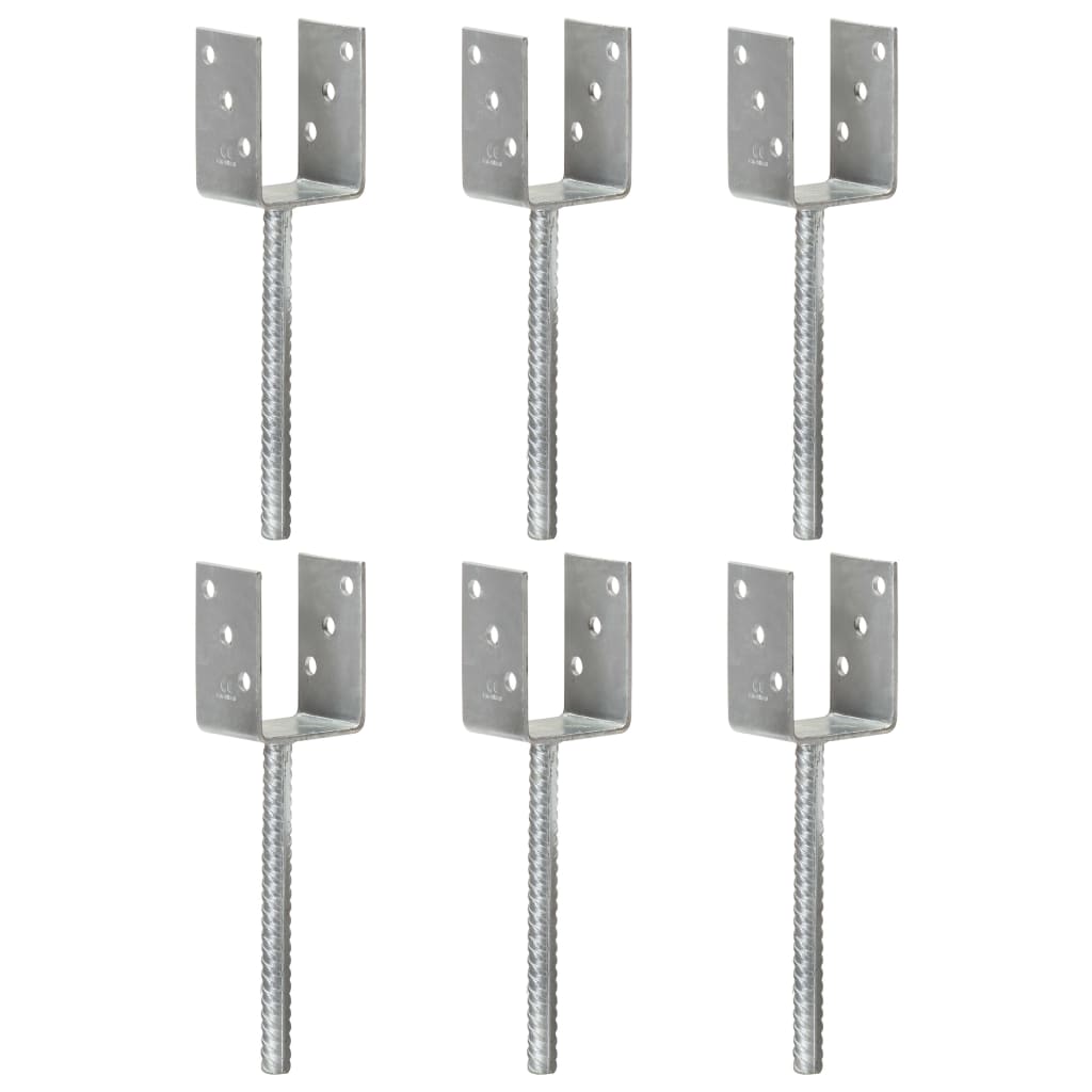 Berkfield Fence Anchors 6 pcs Silver 7x6x30 cm Galvanised Steel