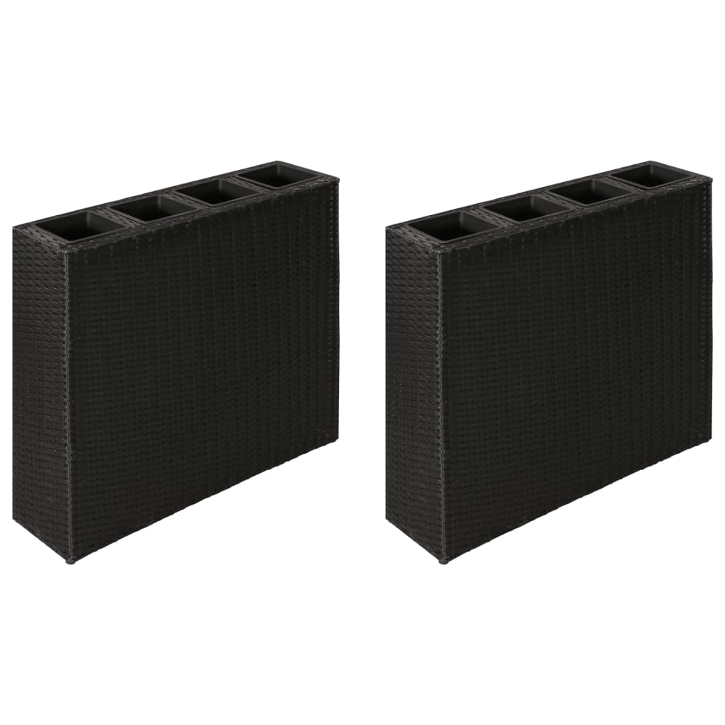 Berkfield Garden Raised Bed with 4 Pots 2 pcs Poly Rattan Black(2x41084)