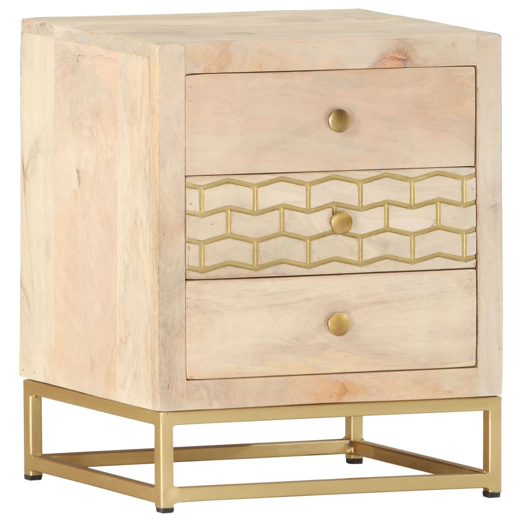 Berkfield Bedside Cabinet Gold 40x30x50 cm Solid Mango Wood