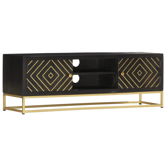 Berkfield TV Cabinet Black and Gold 120x30x40 cm Solid Mango Wood