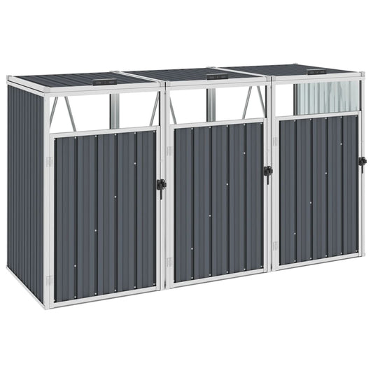 Berkfield Triple Garbage Bin Shed Grey 213x81x121 cm Steel