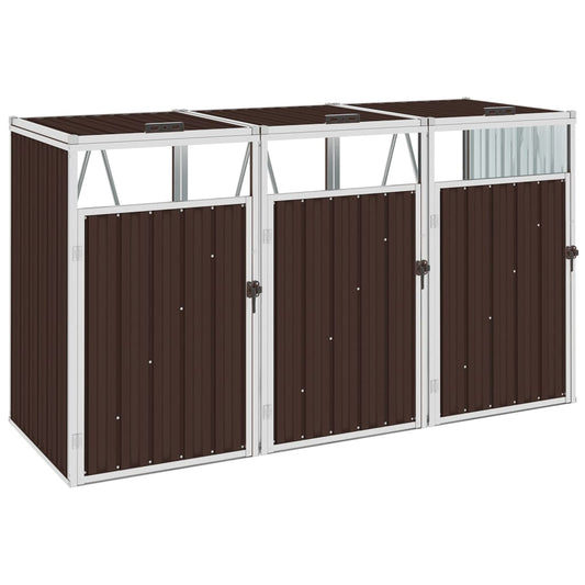 Berkfield Triple Garbage Bin Shed Brown 213x81x121 cm Steel