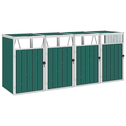 Berkfield Quadruple Garbage Bin Shed Green 286x81x121 cm Steel