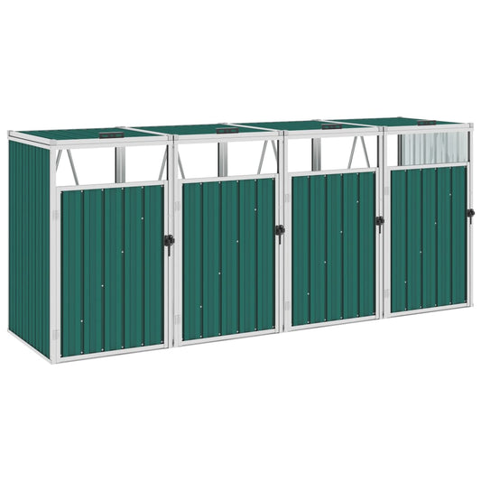 Berkfield Quadruple Garbage Bin Shed Green 286x81x121 cm Steel