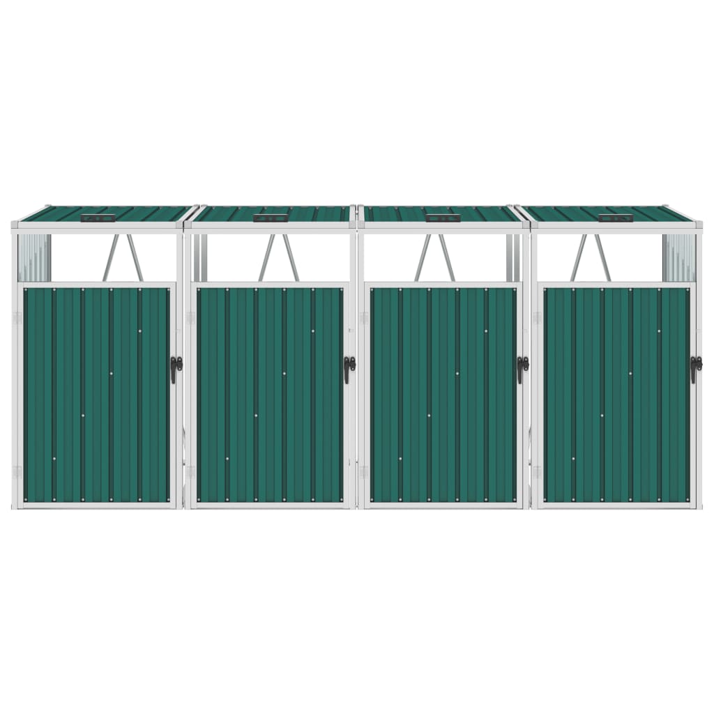 Berkfield Quadruple Garbage Bin Shed Green 286x81x121 cm Steel
