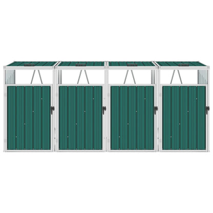Berkfield Quadruple Garbage Bin Shed Green 286x81x121 cm Steel