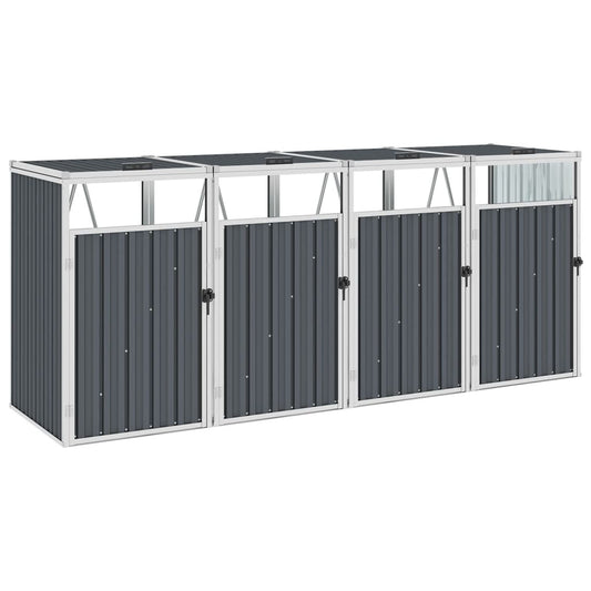 Berkfield Quadruple Garbage Bin Shed Grey 286x81x121 cm Steel