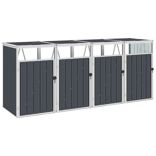 Berkfield Quadruple Garbage Bin Shed Anthracite 286x81x121 cm Steel