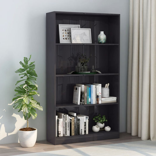 Berkfield 4-Tier Book Cabinet High Gloss Grey 80x24x142 cm Engineered Wood