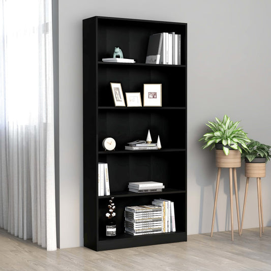 Berkfield 5-Tier Book Cabinet Black 80x24x175 cm Engineered Wood
